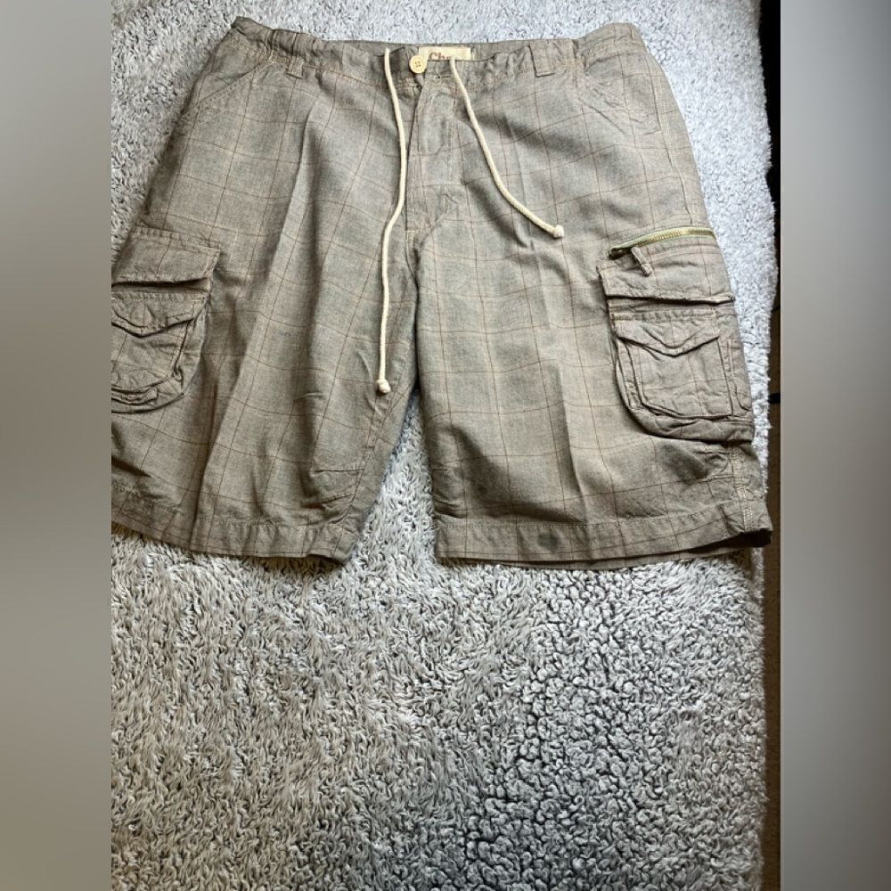 CHOR Unisex Plaid Drawstring Cargo Shorts Sz 36